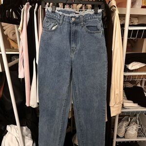 Dark high waisted jeans with fringe at waist, PRETTY LITTLE THING size 4TALL